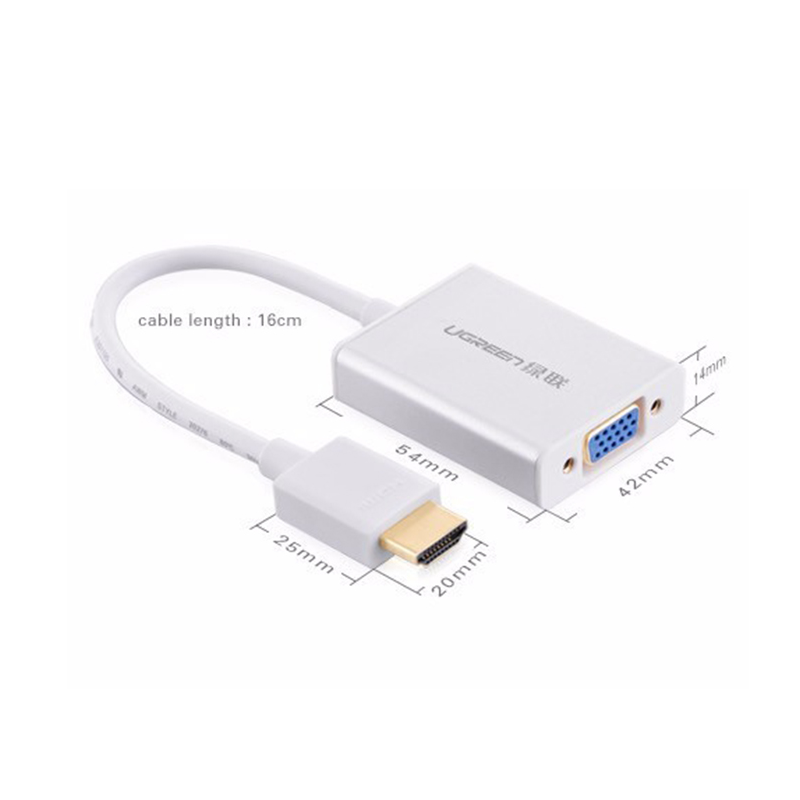 Ugreen 40253 Dây, Cáp chuyển đổi HDMI to VGA ( không Audio) Cao Cấp Chính Hãng